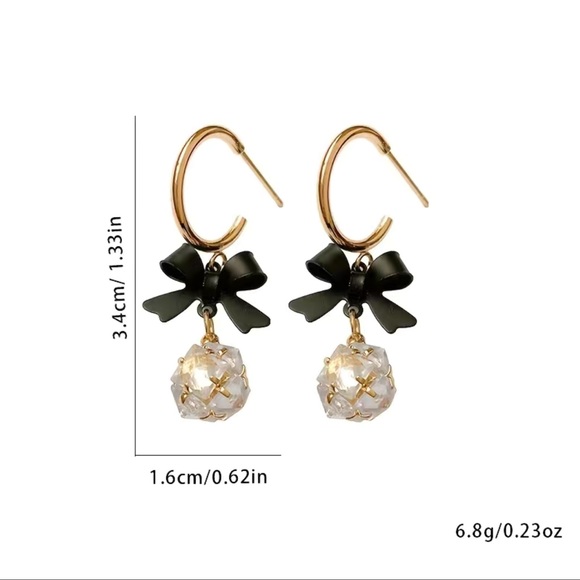 Diamond Ball Earrings with Bowknot Shape Pendant - Picture 4 of 7